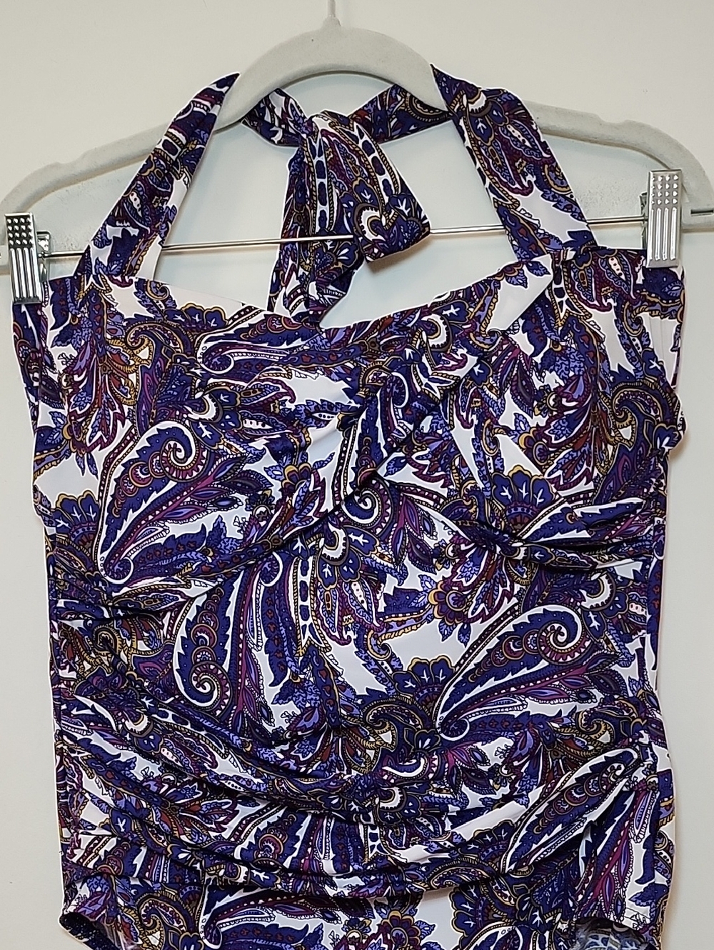Lands’End Swimsuit OnePiece Ruched Wrapped Slimming Soft Cup Wireless Paisley 14 - Picture 4 of 16